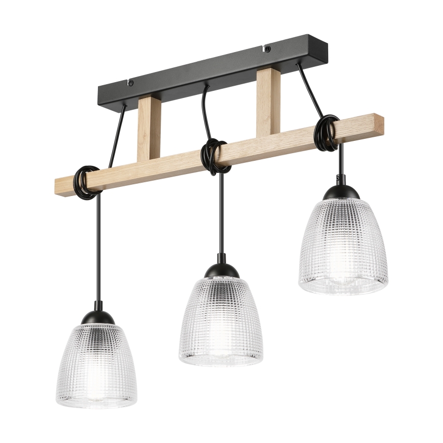 Hanglamp aan snoer LEANDRA 3xE27/15W/230V eik/zwart