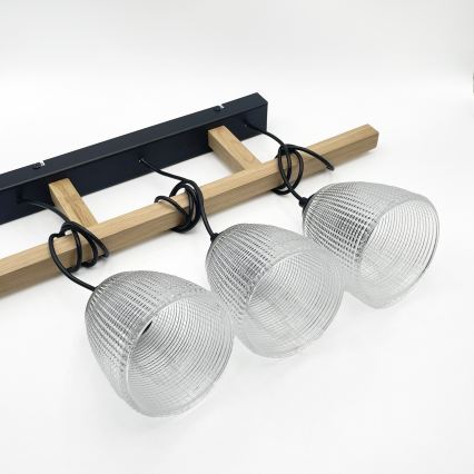 Hanglamp aan snoer LEANDRA 3xE27/15W/230V eik/zwart