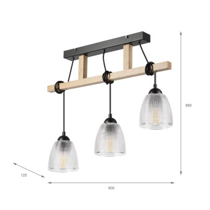 Hanglamp aan snoer LEANDRA 3xE27/15W/230V eik/zwart