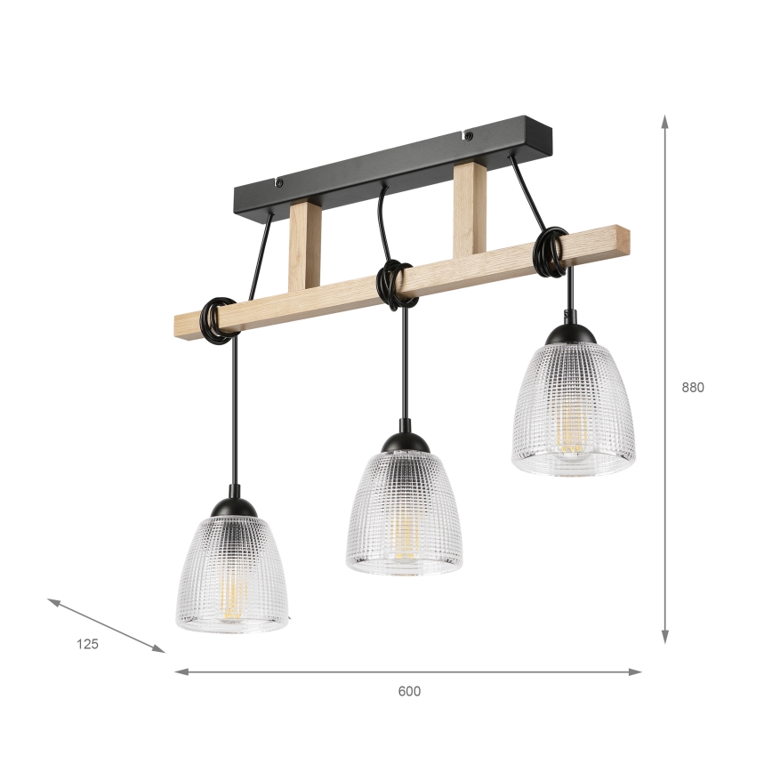 Hanglamp aan snoer LEANDRA 3xE27/15W/230V eik/zwart