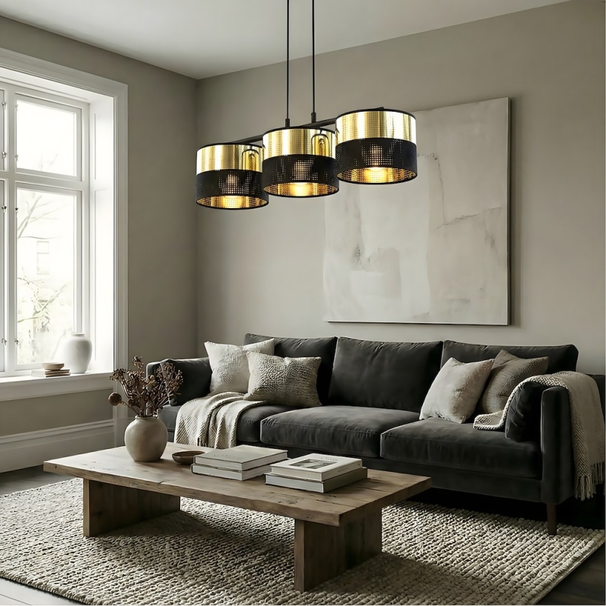 Hanglamp aan snoer LUX 3xE27/15W/230V zwart/goud