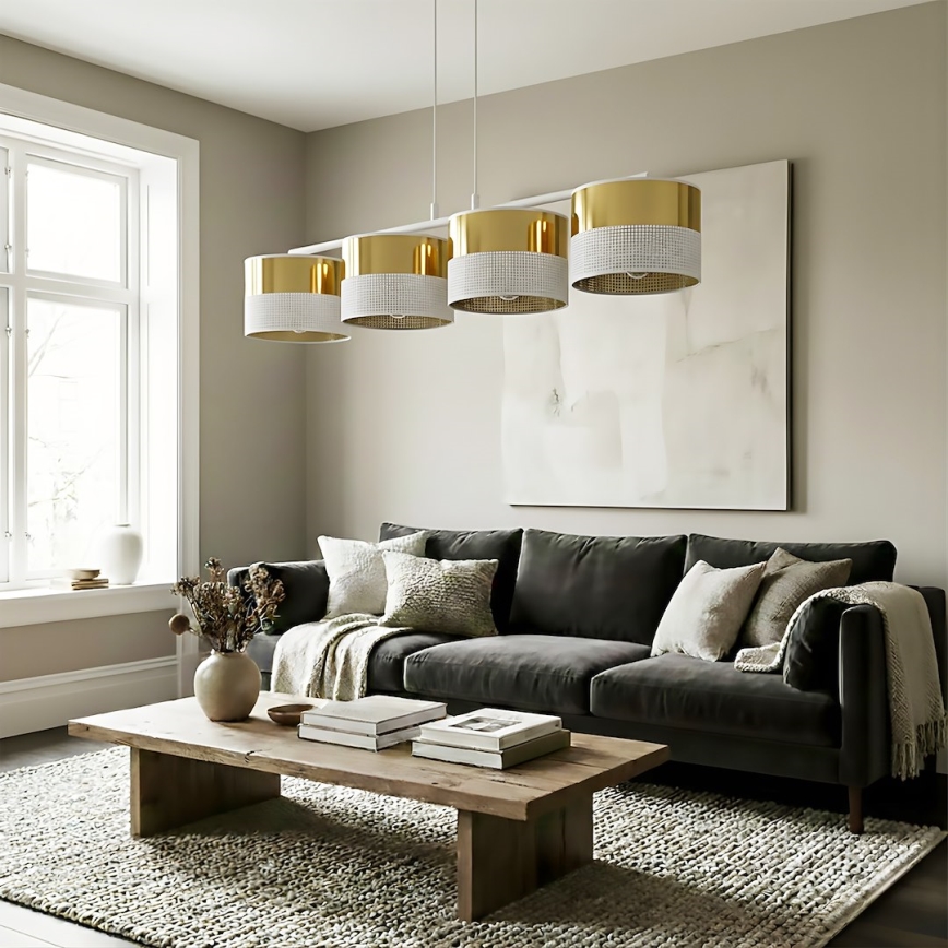 Hanglamp aan snoer LUX 4xE27/15W/230V wit/goud