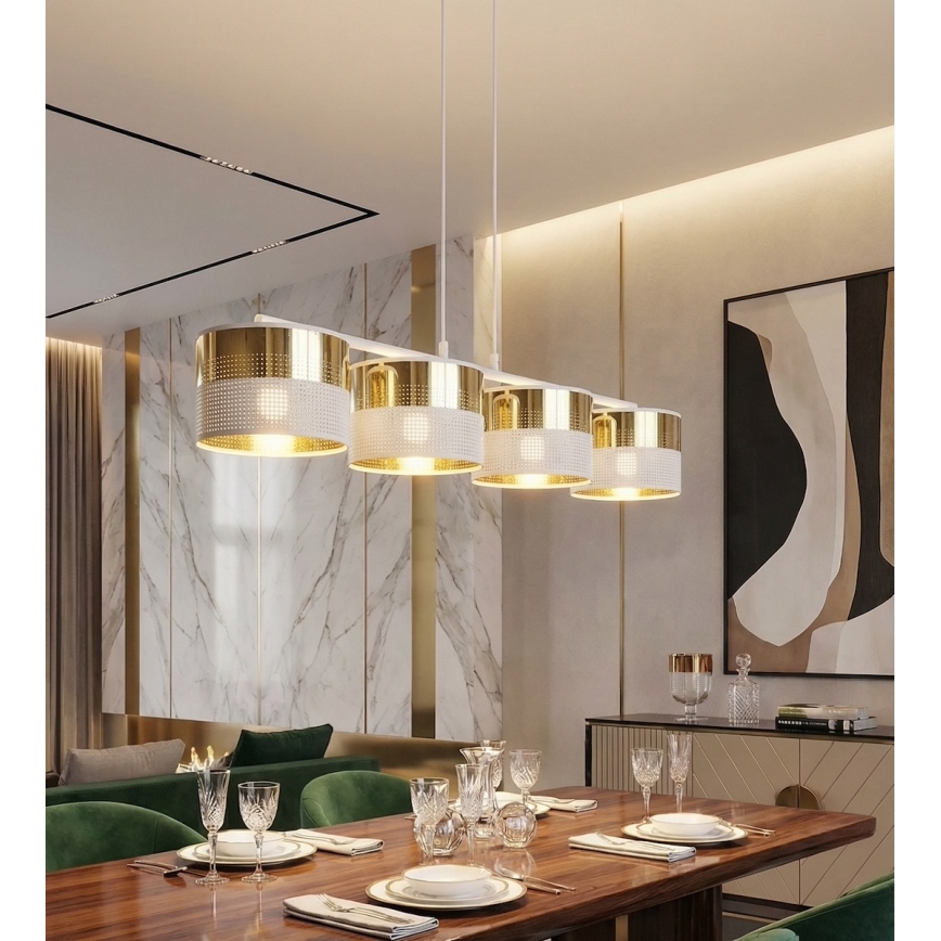 Hanglamp aan snoer LUX 4xE27/15W/230V wit/goud