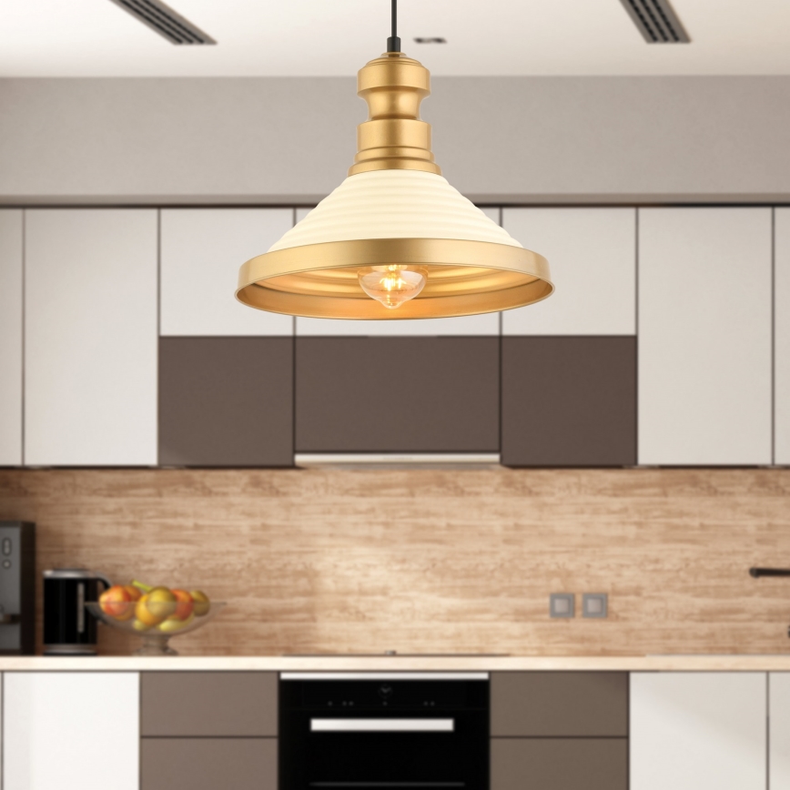 Hanglamp aan snoer MONZA 1xE27/40W/230V Ø 30 cm crème/goud