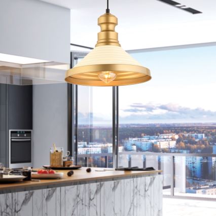 Hanglamp aan snoer MONZA 1xE27/40W/230V Ø 30 cm crème/goud