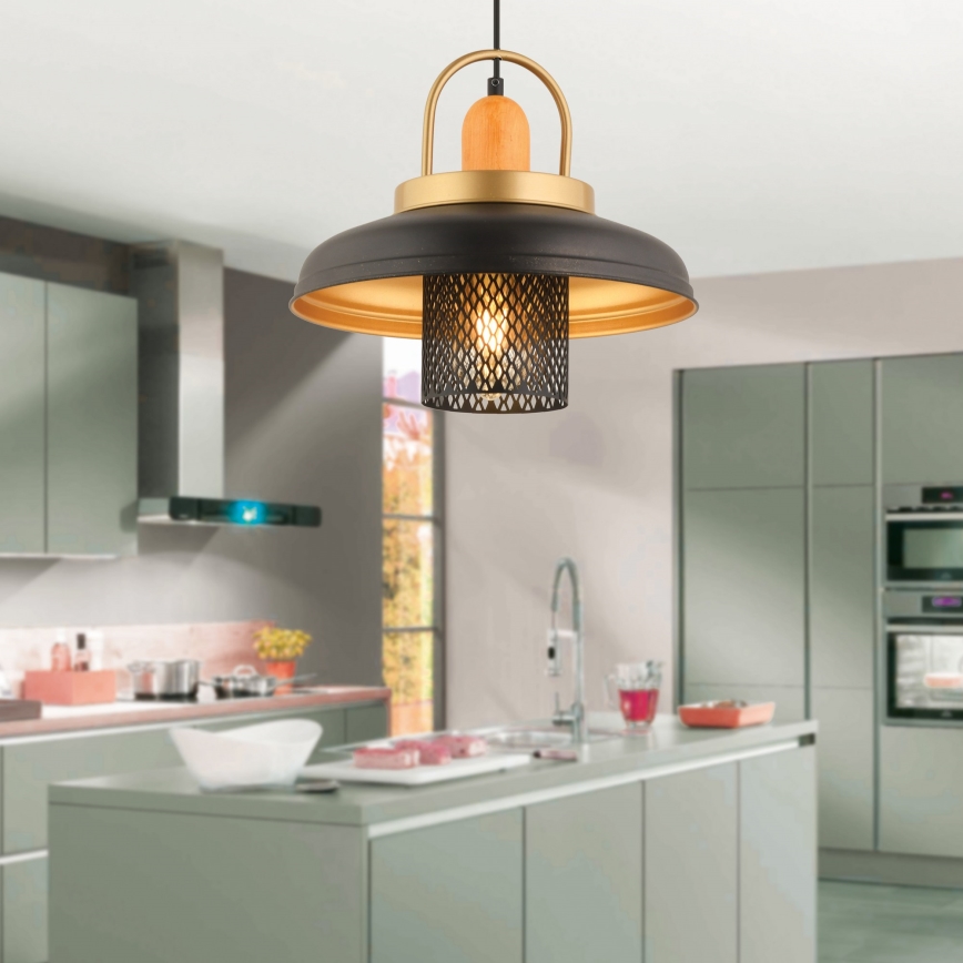 Hanglamp aan snoer MONZA 1xE27/40W/230V, Ø 32 cm, zwart/goud
