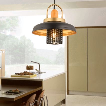 Hanglamp aan snoer MONZA 1xE27/40W/230V, Ø 32 cm, zwart/goud