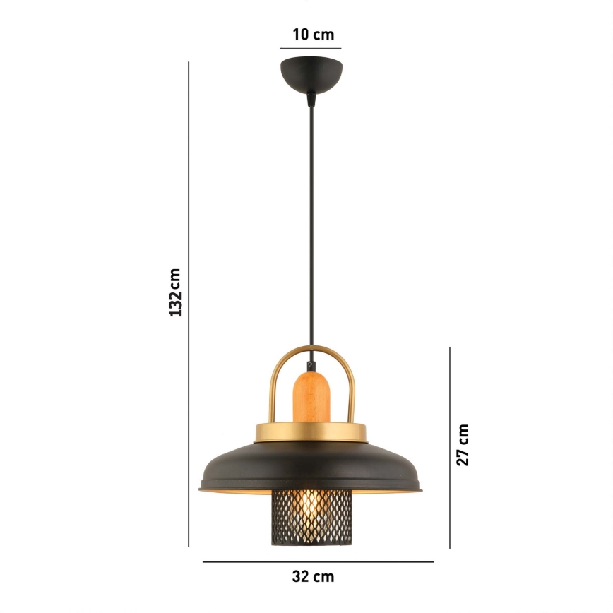 Hanglamp aan snoer MONZA 1xE27/40W/230V, Ø 32 cm, zwart/goud