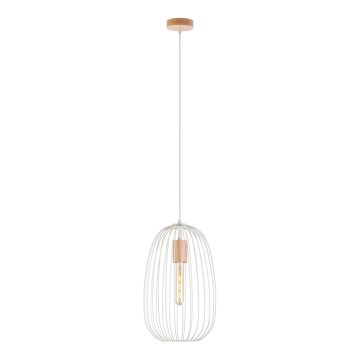 Hanglamp aan snoer OVELLA 1xE27/15W/230V Ø 25 cm crème/dennenhout