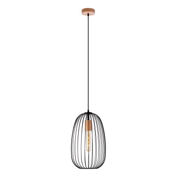 Hanglamp aan snoer OVELLA 1xE27/15W/230V Ø 25 cm zwart/grenen