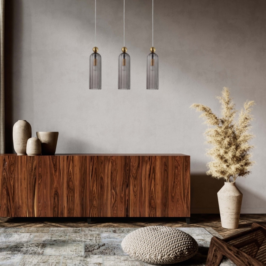 Hanglamp aan snoer PIEGA 3xE14/40W/230V messing/rookzwart