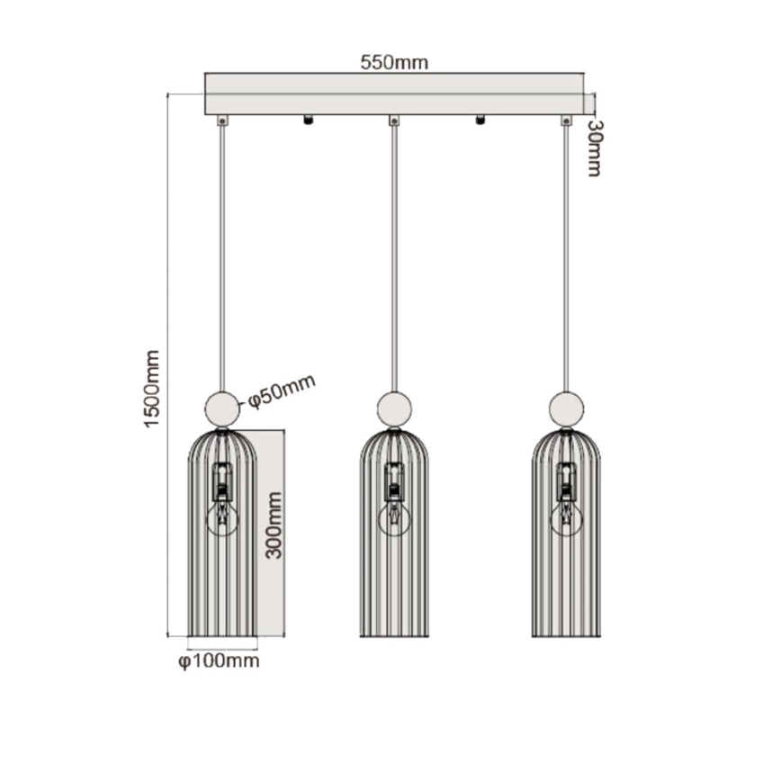 Hanglamp aan snoer PIEGA 3xE14/40W/230V messing/rookzwart