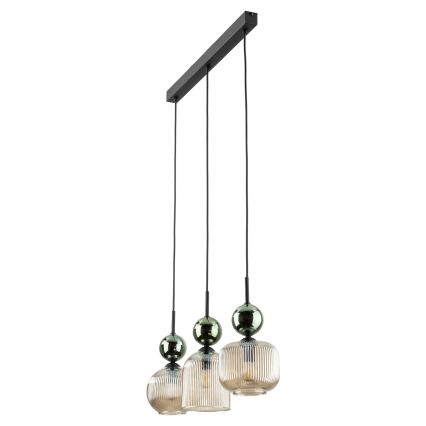 Hanglamp aan snoer SOPHIA 3xE14/10W/230V zwart/groen/rookbeige