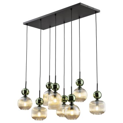 Hanglamp aan snoer SOPHIA 8xE14/10W/230V zwart/groen/rookbeige