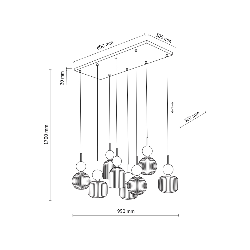 Hanglamp aan snoer SOPHIA 8xE14/10W/230V zwart/groen/rookbeige