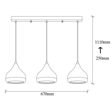 Hanglamp aan snoer YILDO 3xE27/40W/230V wit/zwart