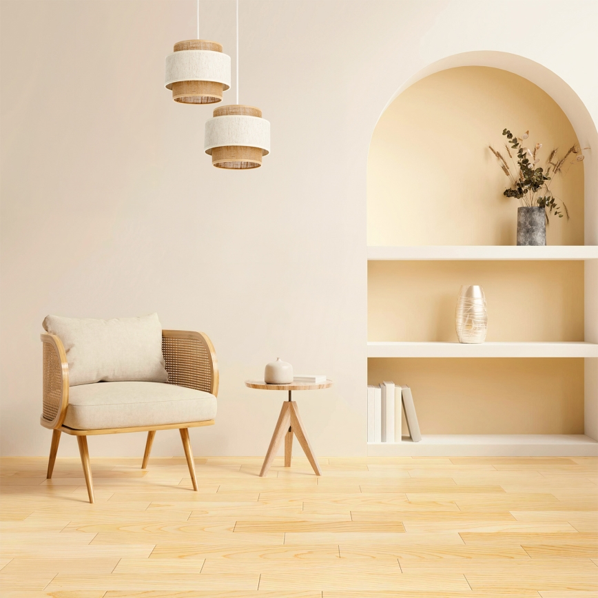 Hanglamp BOHO aan snoer 2xE27/60W/230V crème/jute