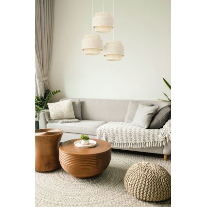 Hanglamp BOHO met snoer 3xE27/60W/230V crème/jute