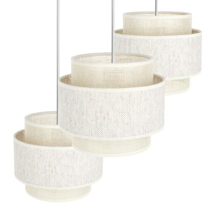Hanglamp BOHO met snoer 3xE27/60W/230V crème/jute