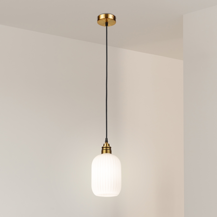 Hanglamp HECTOR met kabel 1xE27/15W/230V, wit/messing, Ø 14 cm