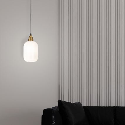 Hanglamp HECTOR met kabel 1xE27/15W/230V, wit/messing, Ø 14 cm