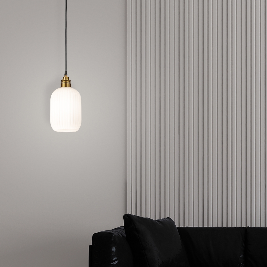 Hanglamp HECTOR met kabel 1xE27/15W/230V, wit/messing, Ø 14 cm