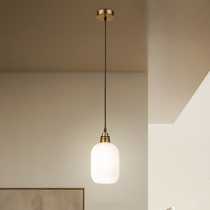 Hanglamp HECTOR met kabel 1xE27/15W/230V, wit/messing, Ø 14 cm