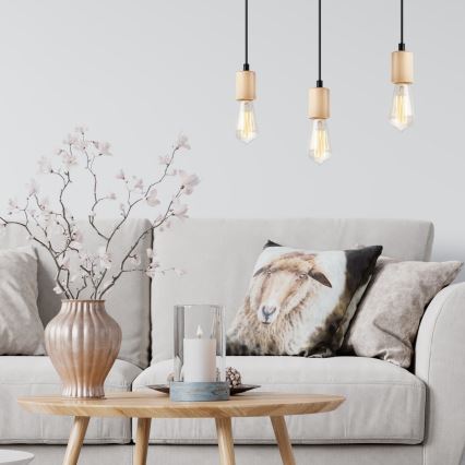 Hanglamp aan kabel LEON 3xE27/60W/230V beuken