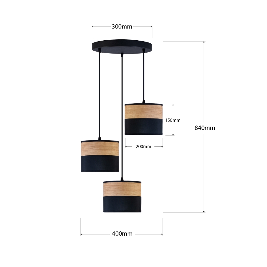 Hanglamp met kabel ALBA 3xE27/15W/230V Ø 40 cm zwart/bruin