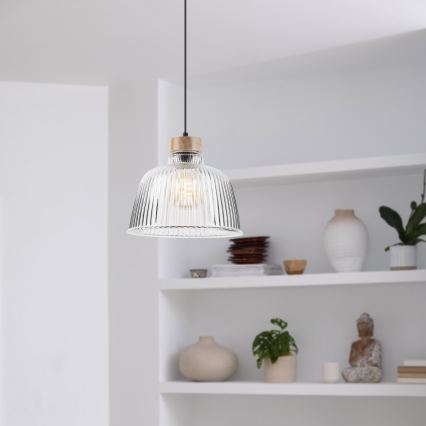 Hanglamp met kabel ASTA 1xE27/60W/230V, diam. 28 cm, eiken