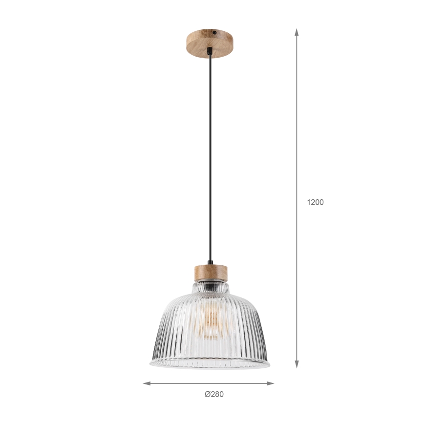 Hanglamp met kabel ASTA 1xE27/60W/230V, diam. 28 cm, eiken