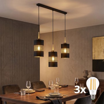 Hanglamp met kabel BOGART 3xE27/15W/230V zwart/goud