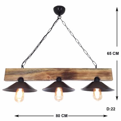 Hanglamp met kabel HEPSI 3xE27/40W/230V spar/walnoot