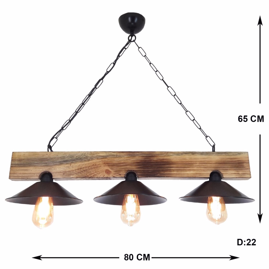 Hanglamp met kabel HEPSI 3xE27/40W/230V spar/walnoot