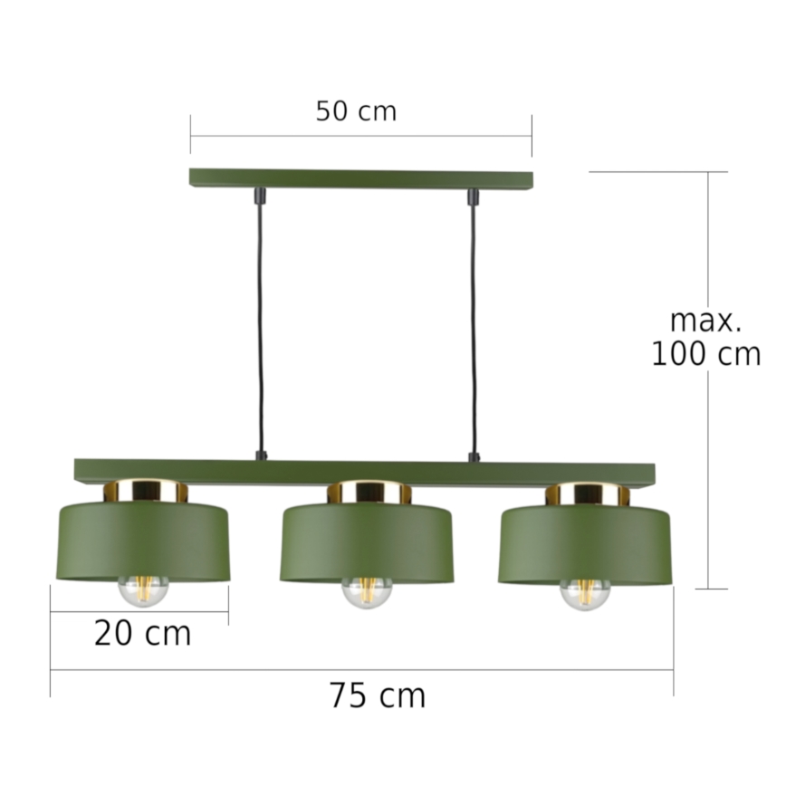 Hanglamp met kabel IGNIA 3xE27/60W/230V groen/goud