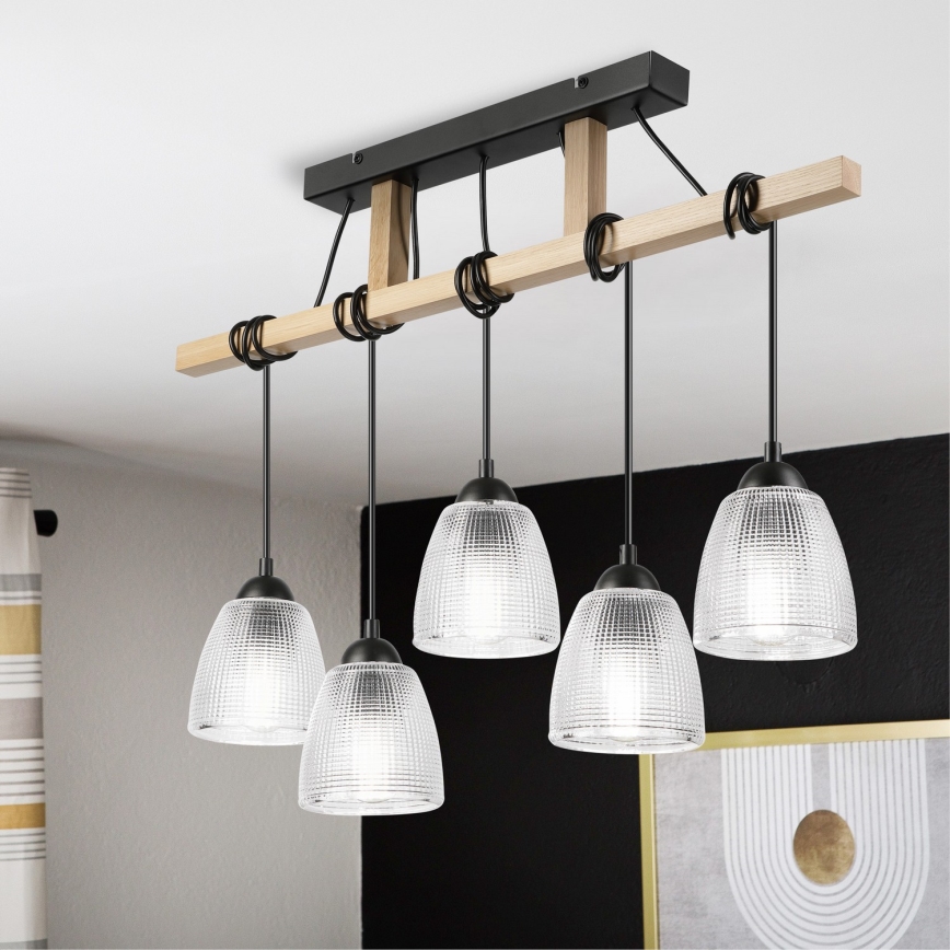 Hanglamp met kabel LEANDRA 5xE27/15W/230V eik/zwart