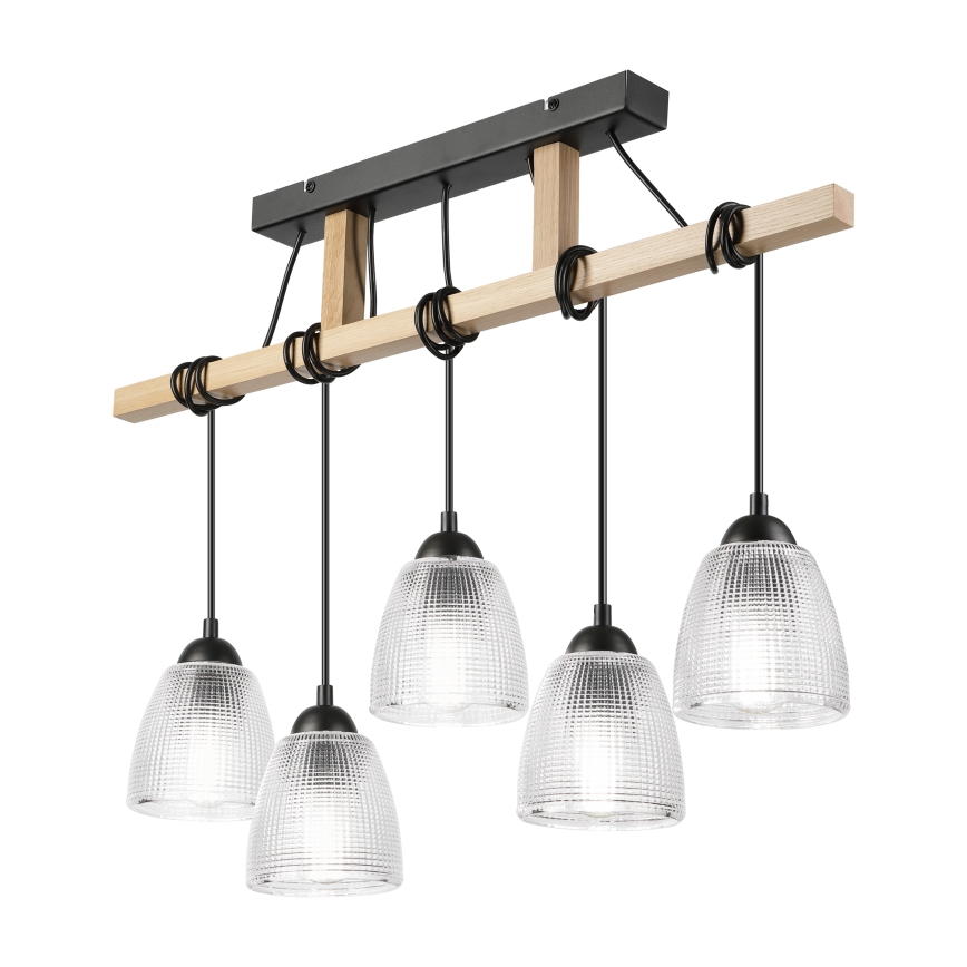 Hanglamp met kabel LEANDRA 5xE27/15W/230V eik/zwart