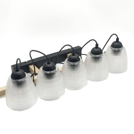 Hanglamp met kabel LEANDRA 5xE27/15W/230V eik/zwart