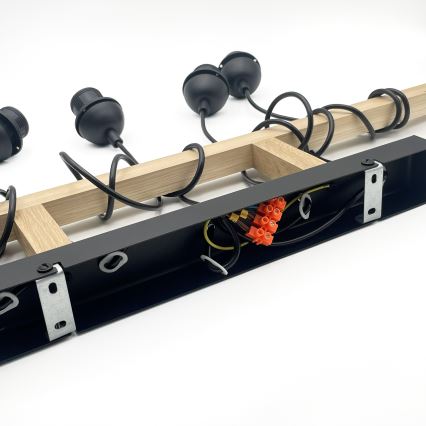 Hanglamp met kabel LEANDRA 5xE27/15W/230V eik/zwart