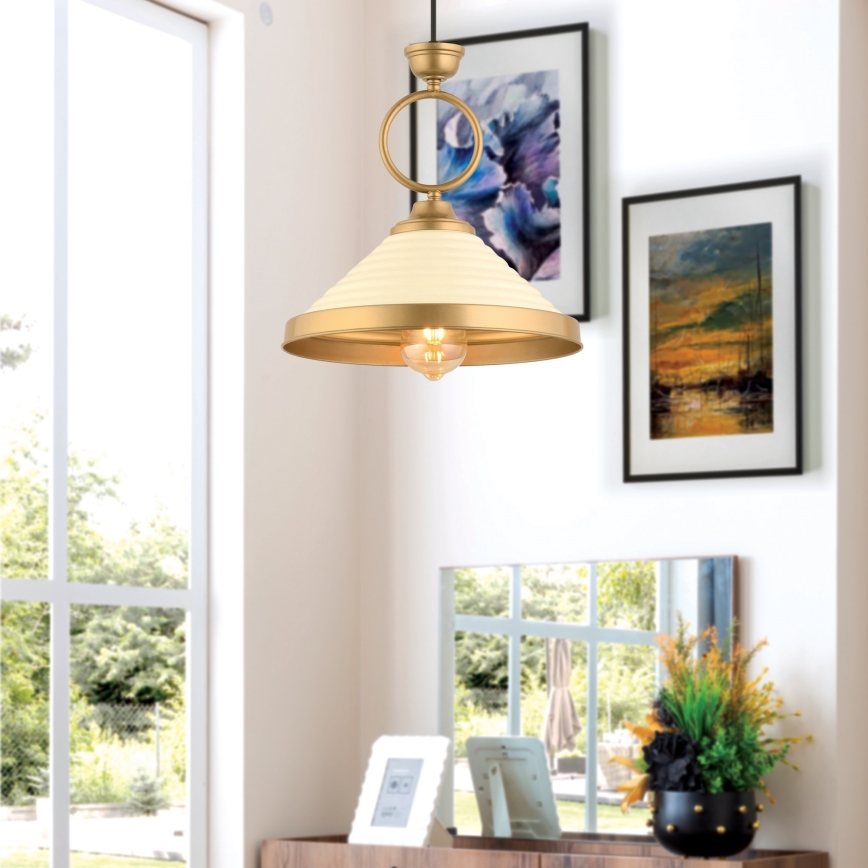Hanglamp met kabel MONZA 1xE27/40W/230V Ø 30 cm crème/brons