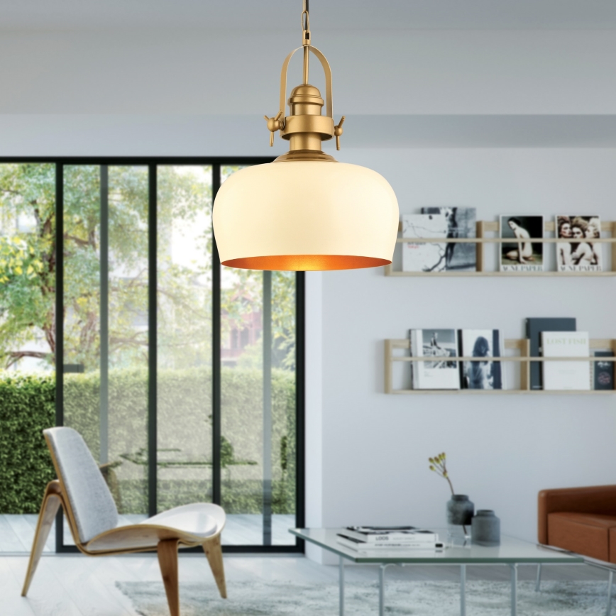 Hanglamp met kabel MONZA 1xE27/40W/230V Ø 30 cm crème/bronskleurig