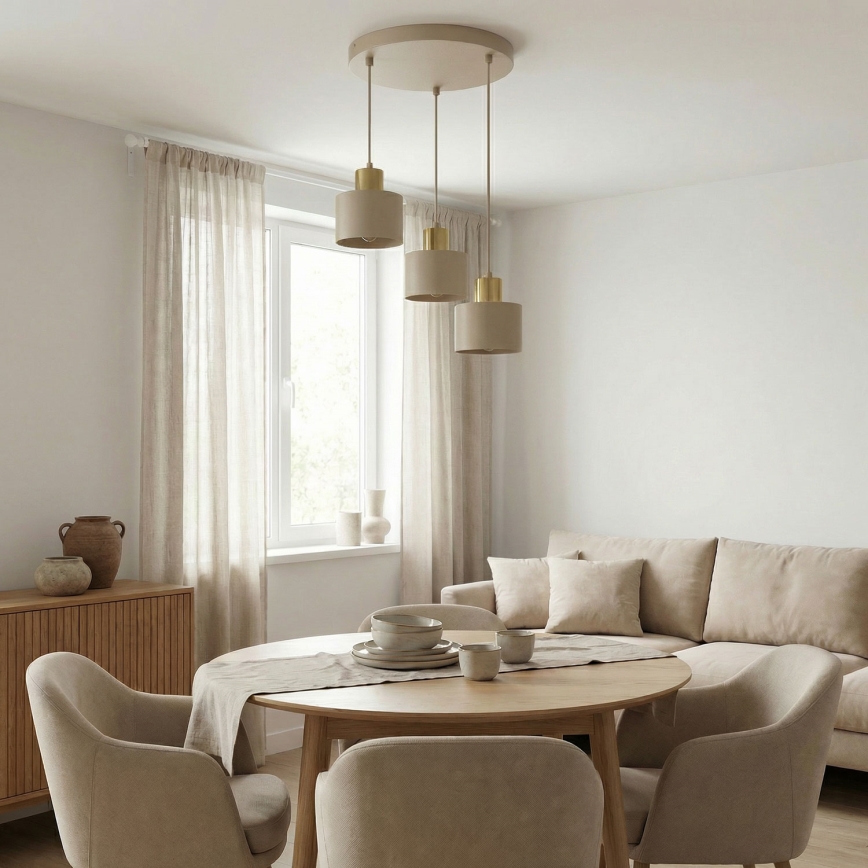 Hanglamp met kabel PARKLA 3xE27/15W/230V beige/goud