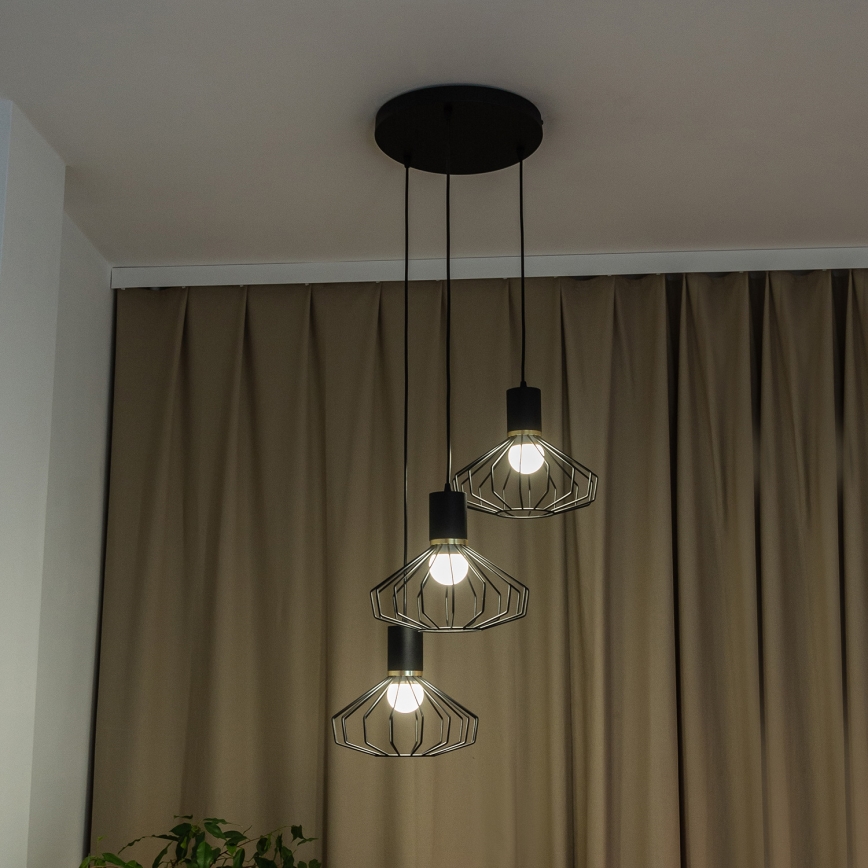 Hanglamp met kabel SOLANO 3xE27/15W/230V zwart/goud