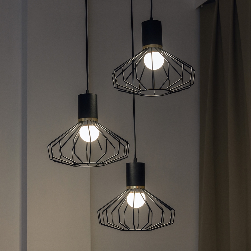 Hanglamp met kabel SOLANO 3xE27/15W/230V zwart/goud