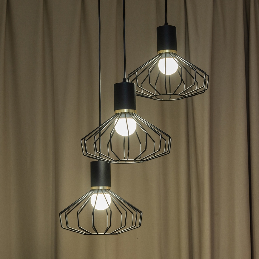 Hanglamp met kabel SOLANO 3xE27/15W/230V zwart/goud