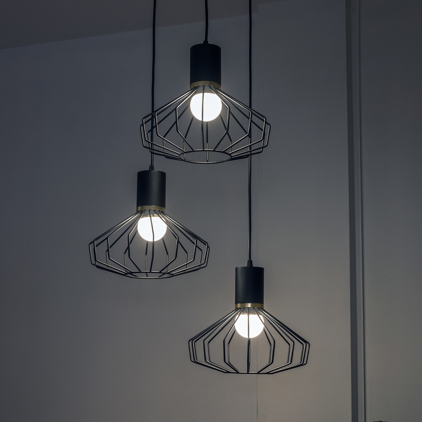 Hanglamp met kabel SOLANO 3xE27/15W/230V zwart/goud