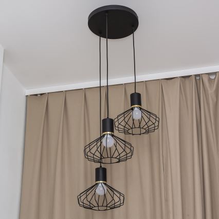 Hanglamp met kabel SOLANO 3xE27/15W/230V zwart/goud