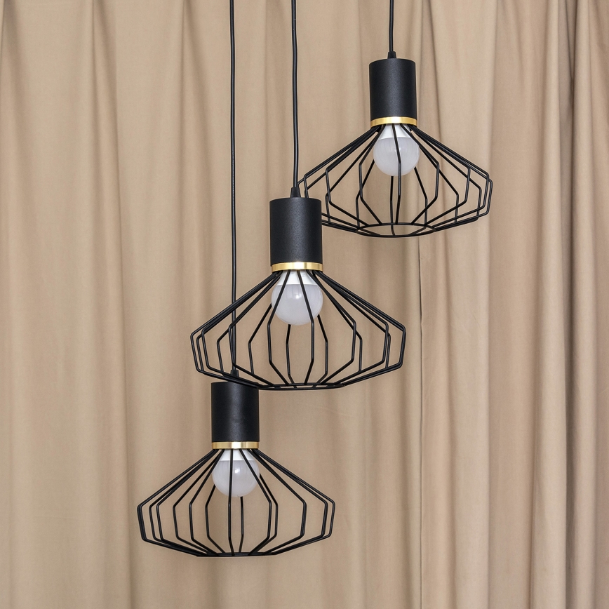 Hanglamp met kabel SOLANO 3xE27/15W/230V zwart/goud