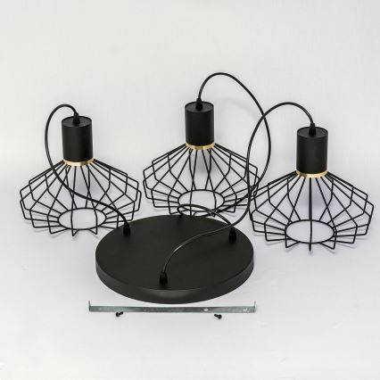 Hanglamp met kabel SOLANO 3xE27/15W/230V zwart/goud