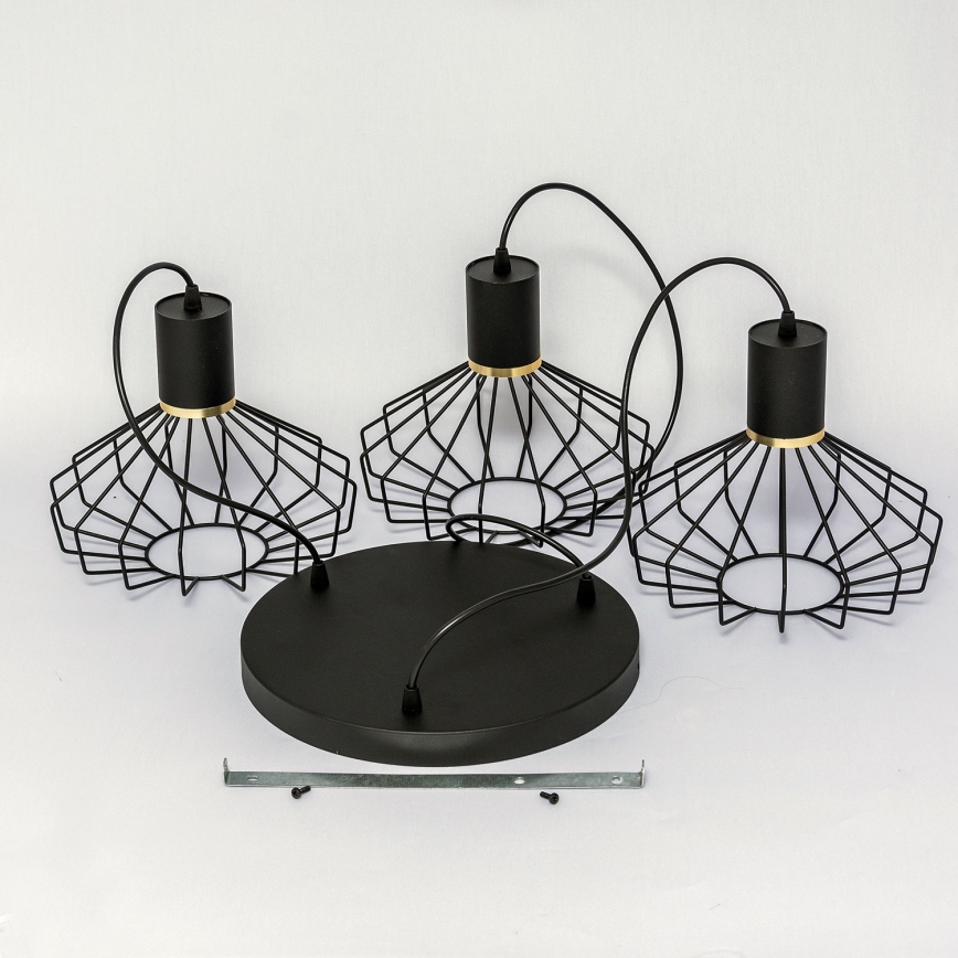 Hanglamp met kabel SOLANO 3xE27/15W/230V zwart/goud